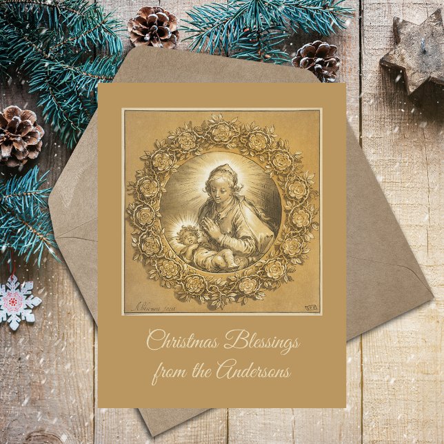 Cartes Pour Fêtes Annuelles Personnalisé Gold Religieux Nativité de Noël chrét (Custom Gold Religious Christian Catholic Christmas Nativity Scene Custom Holiday Postcard)
