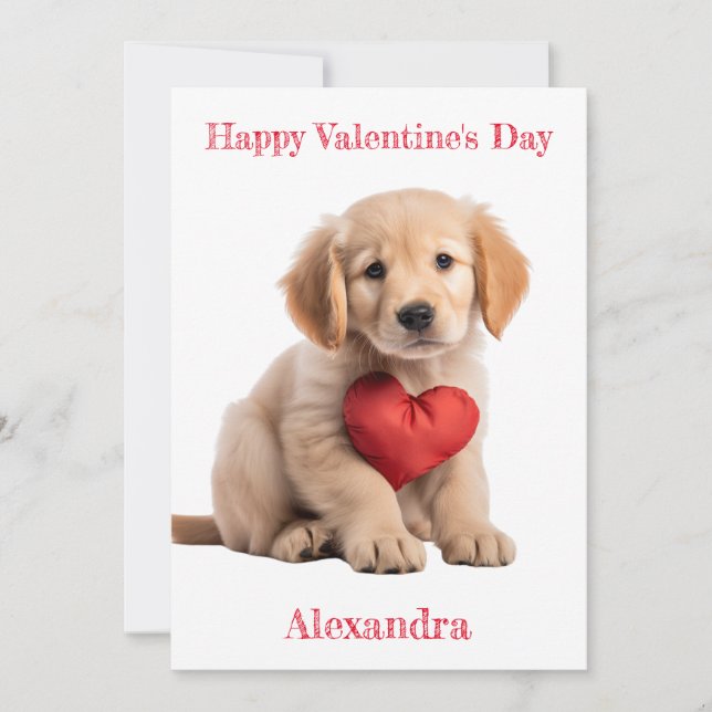 Cartes Pour Fêtes Annuelles Personnalisé Golden Retriever Chiot Coeur Valentin (Devant)
