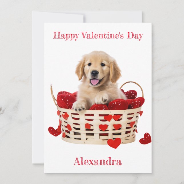 Cartes Pour Fêtes Annuelles Personnalisé Golden Retriever Chiot Red Hearts Val (Devant)
