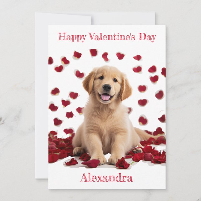 Cartes Pour Fêtes Annuelles Personnalisé Golden Retriever Rose Chiot Petal Val (Devant)