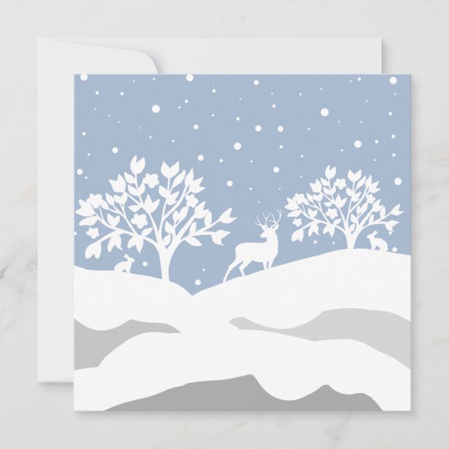 Cartes Pour Fêtes Annuelles Personnalisé Joli Blue Winter Deer Hare Tree Scene (Devant)