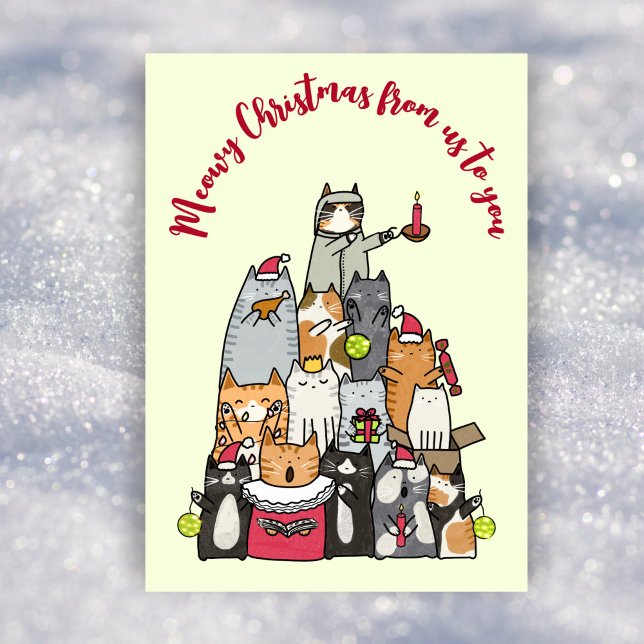Cartes Pour Fêtes Annuelles Personnalisé Meowy Noël Cartoon Chats non photo (Créateur téléchargé)