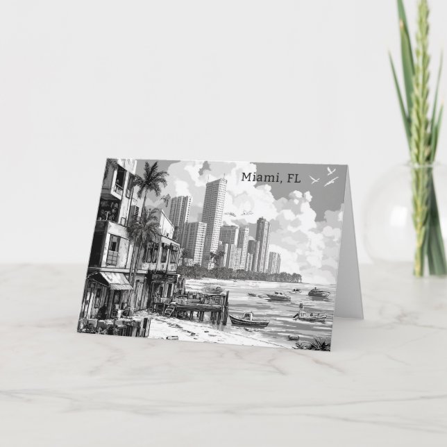 Cartes Pour Fêtes Annuelles Personnalisé noir et blanc Miami FL (Devant)