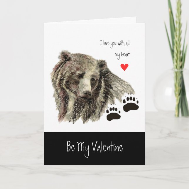 Cartes Pour Fêtes Annuelles Personnalisé Valentine Amour Coeur Grizzly Ours An (Devant)