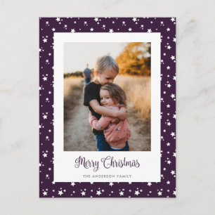 Cartes Pour Fêtes Annuelles Personnalisé Violet Étoiles Photo Joyeux Noël Cart