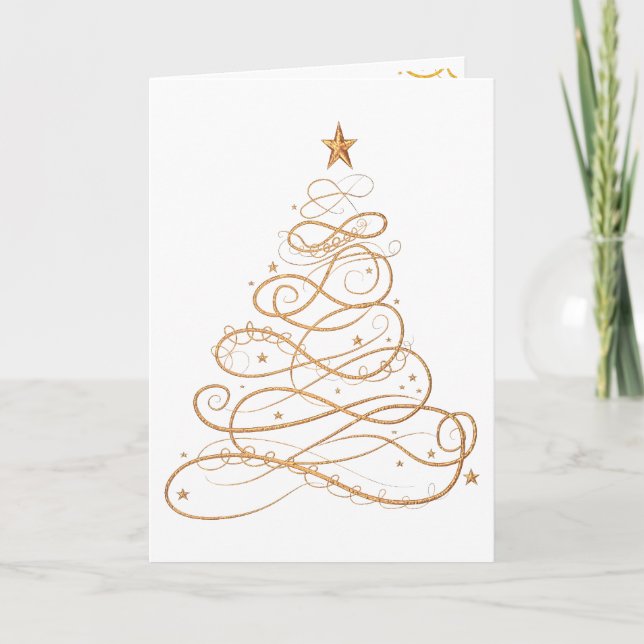 Cartes Pour Fêtes Annuelles Personnaliser : Arbre de Noël métal or (Devant)