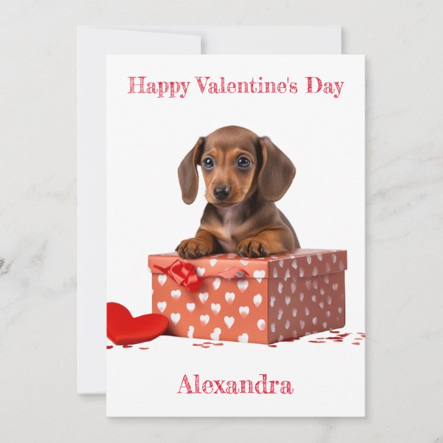 Cartes Pour Fêtes Annuelles Personnaliser Dachshund Chiot Boîte de Coeur Valen (Devant)