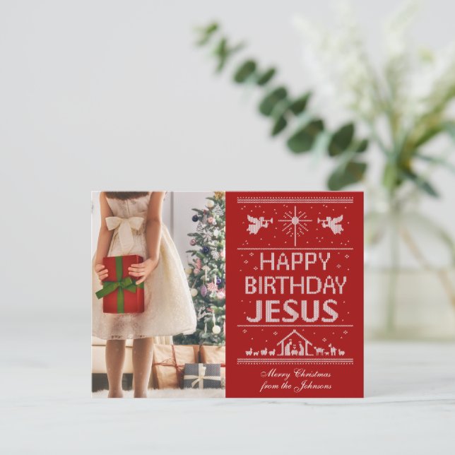 Cartes Pour Fêtes Annuelles Personnaliser de Noël Joyeux anniversaire Jésus ch (Debout devant)