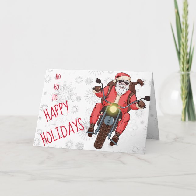 Cartes Pour Fêtes Annuelles Personnaliser Fun Motorcycle Biker Père Noël perso (Devant)