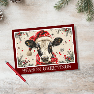 Cartes Pour Fêtes Annuelles Personnaliser la vache mignonne à Santa Hat