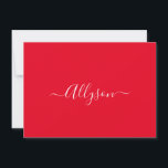 Cartes Pour Fêtes Annuelles Personnaliser le nom et le message en script, Roug<br><div class="desc">Personnalisez votre nom en texte de script blanc et votre message (ou laissez vide) sur fond rouge. Cliquez sur « Personnaliser » pour changer les couleurs et les styles de police.</div>