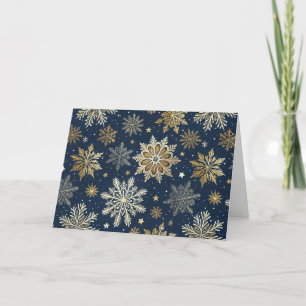 Cartes Pour Fêtes Annuelles Personnaliser Modern Navy & Gold Snowflakes