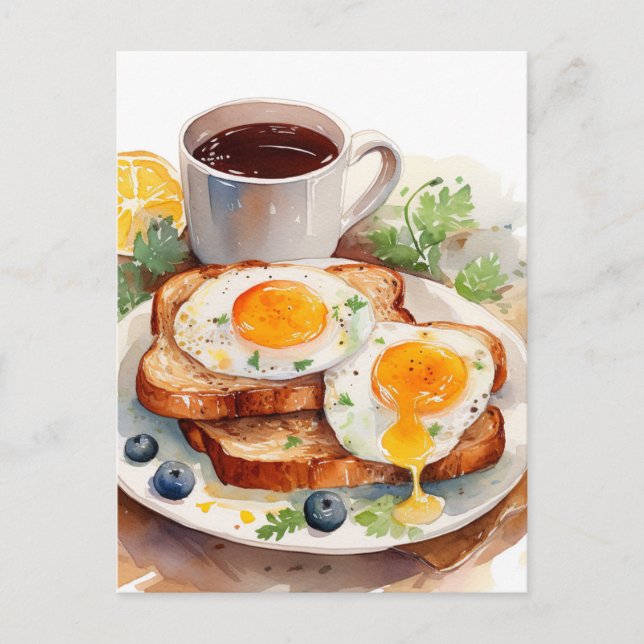 Cartes Pour Fêtes Annuelles Personnaliser Petit Déjeuner Oeuf Toast Café Alime (Devant)