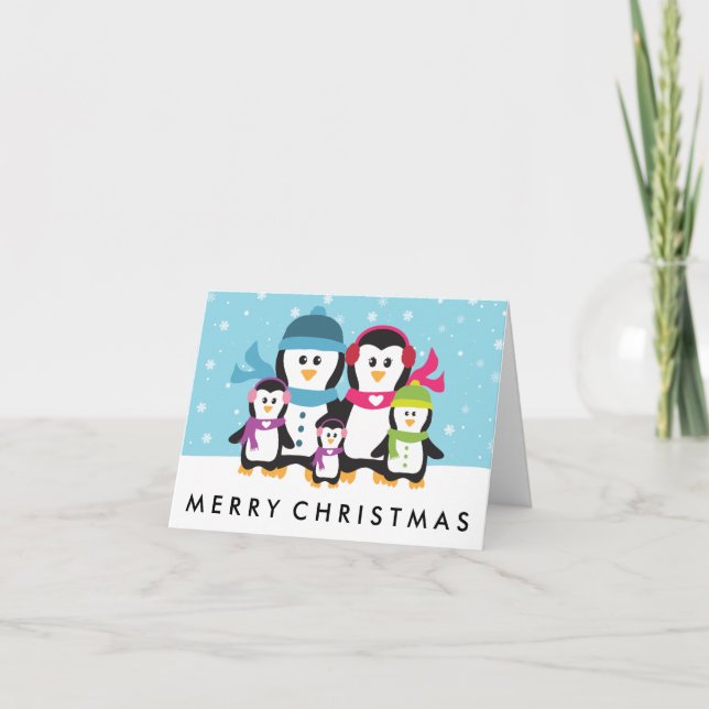 Cartes Pour Fêtes Annuelles Personnaliser Un Pingouin Fête De Noël En Famille (Devant)
