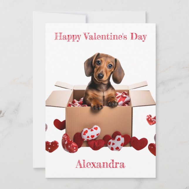 Cartes Pour Fêtes Annuelles Personnalisez Dachshund Chiot avec Coeurs Valentin (Devant)