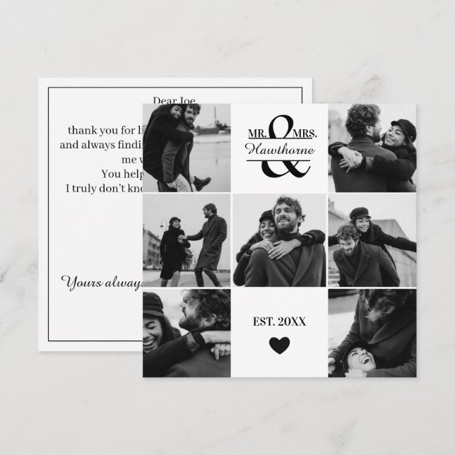 Cartes Pour Fêtes Annuelles Personnalité moderne 7 photos en couple avec monog (Devant / Derrière)