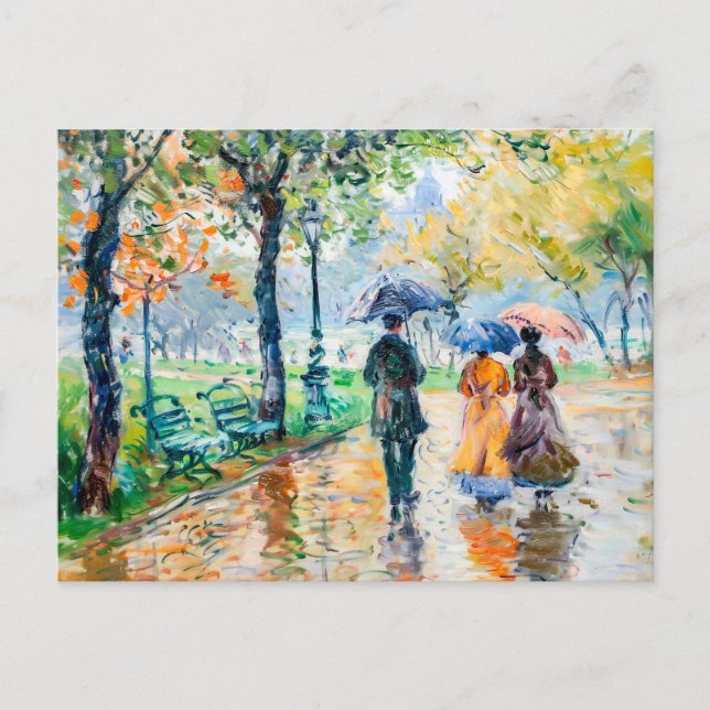 Cartes Pour Fêtes Annuelles Personnes avec des parapluies dans le parc (Devant)