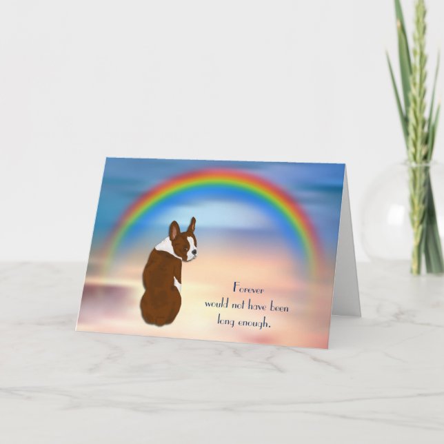 Cartes Pour Fêtes Annuelles Perte de Red Boston Terrier Rainbow Sympathy Card (Devant)