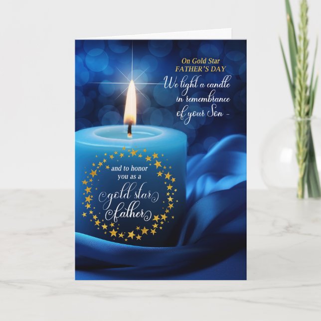Cartes Pour Fêtes Annuelles Perte d'un Son Gold Star Fête des pères Blue Candl (Devant)
