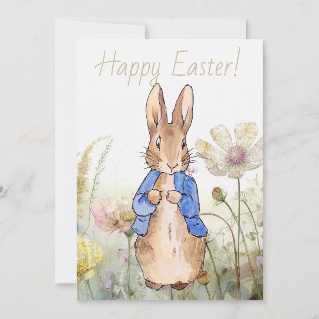 Cartes Pour Fêtes Annuelles Peter le lapin fleurs sauvages Joyeux Pâques (Devant)