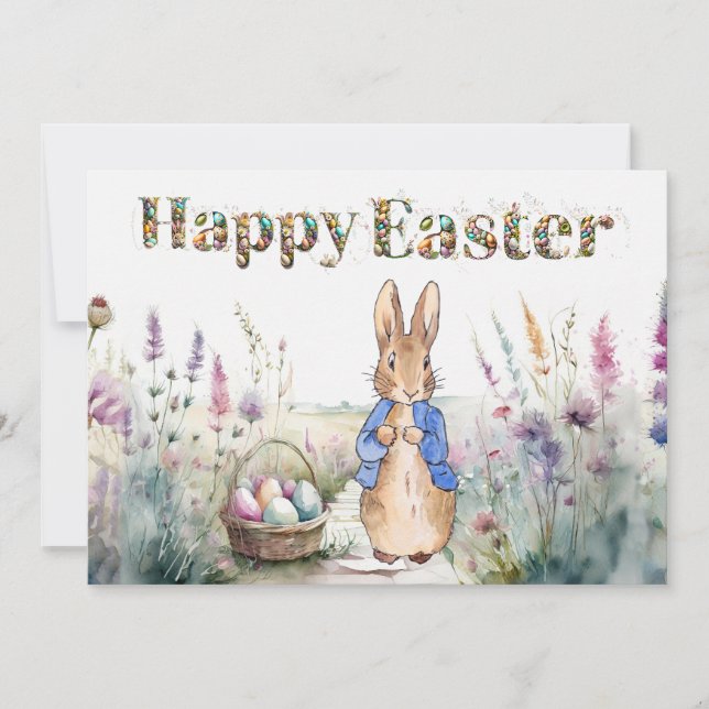 Cartes Pour Fêtes Annuelles Peter le lapin Joyeux Pâques (Devant)