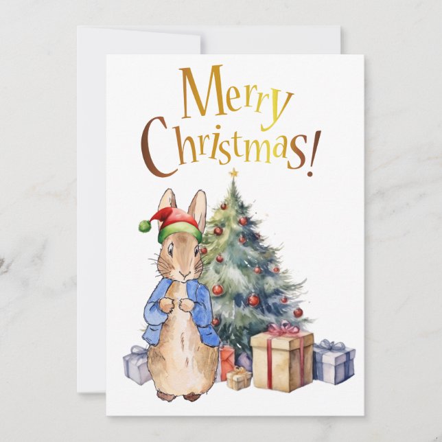 Cartes Pour Fêtes Annuelles Peter le lapin Joyeux sapin de Noël (Devant)