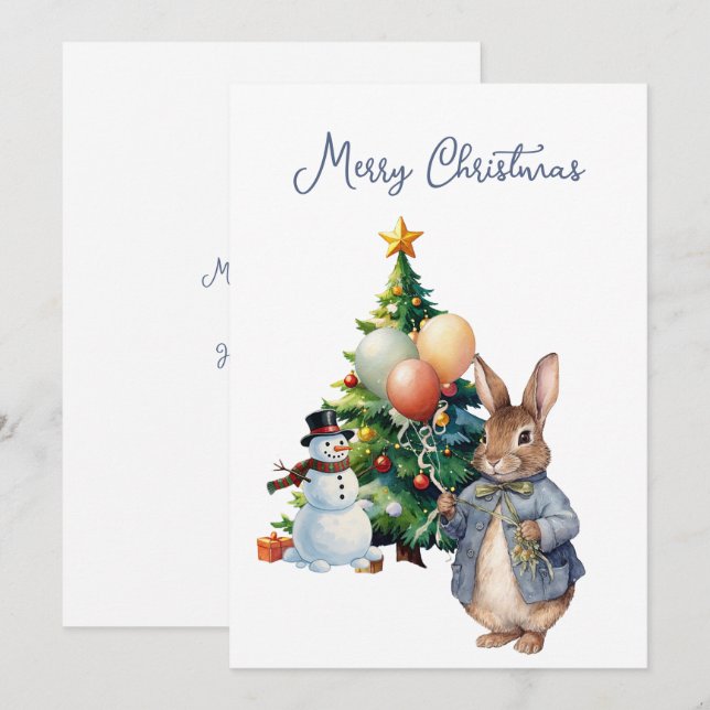 Cartes Pour Fêtes Annuelles Peter le sapin de Noël du lapin (Devant / Derrière)