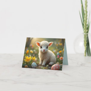 Cartes Pour Fêtes Annuelles Petit agneau de Pâques mignon, crocus, oeufs de Pâ