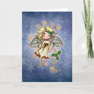 Cartes Pour Fêtes Annuelles Petit ange de Noël avec l'art de houx 