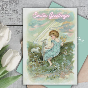 Cartes Pour Fêtes Annuelles Petit Ange De Pâques Avec Agneaux Personnalisés Pâ