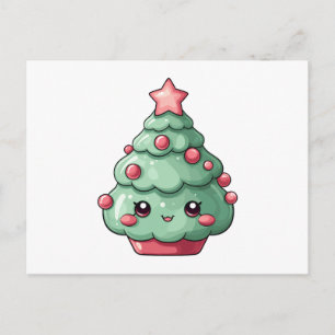 Cartes Pour Fêtes Annuelles Petit arbre de Noël Kawaii avec visage souriant