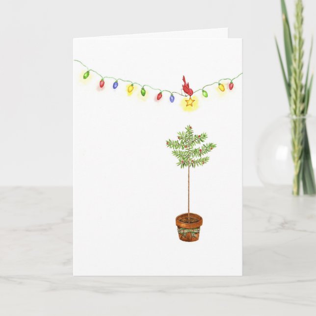 Cartes Pour Fêtes Annuelles Petit arbre de Noël rouge d'oiseau (Devant)