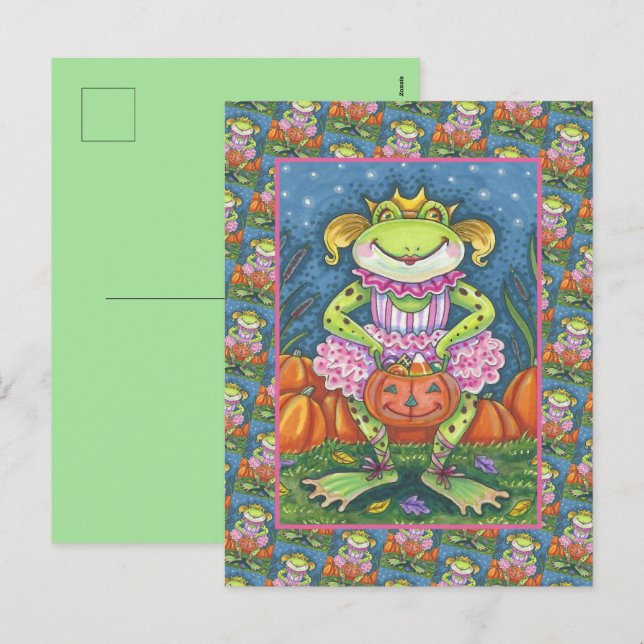CARTES POUR FÊTES ANNUELLES PETIT BALLERINA FROG TRICK OU TRAITEMENT EN TUTU (Devant / Derrière)