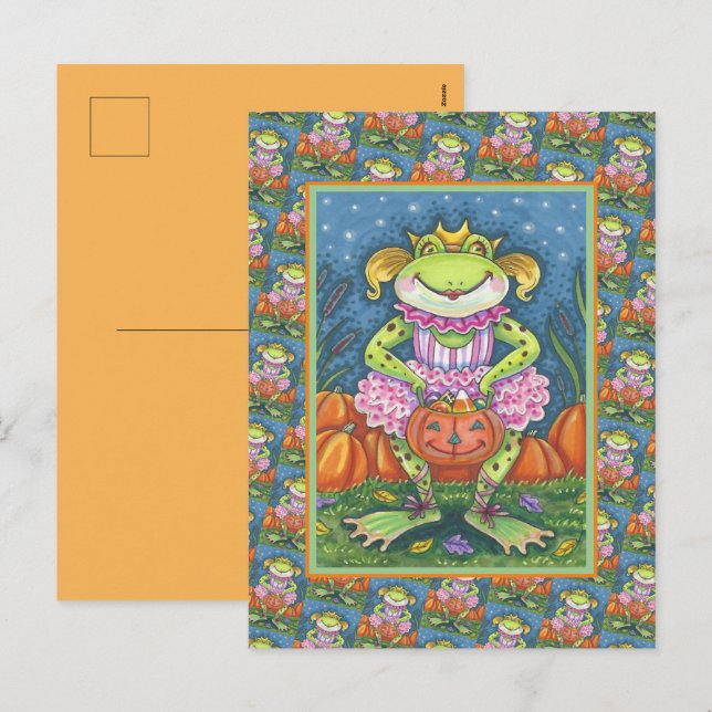 CARTES POUR FÊTES ANNUELLES PETIT BALLERINA FROG TRICK OU TRAITEMENT EN TUTU (Devant / Derrière)