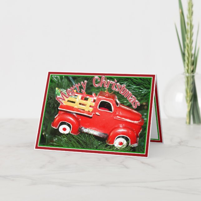 Cartes Pour Fêtes Annuelles Petit Camion de ramassage rouge Ornement de Noël d (Devant)