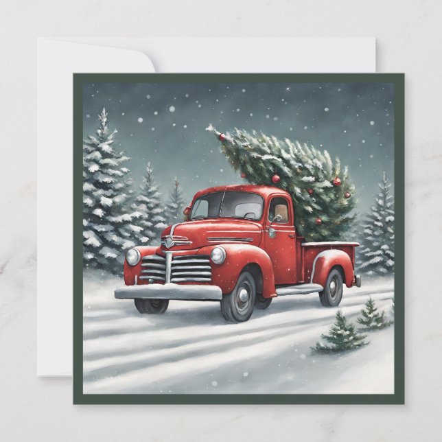 Cartes Pour Fêtes Annuelles Petit Camion Rouge Haussage Arbre de Noël (Devant)