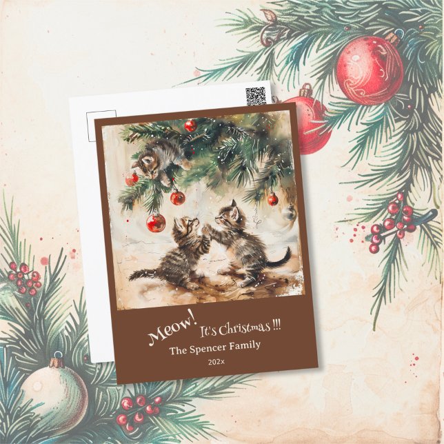 Cartes Pour Fêtes Annuelles Petit chatons sapin de Noël (Cute Kittens Christmas Tree Postcard)