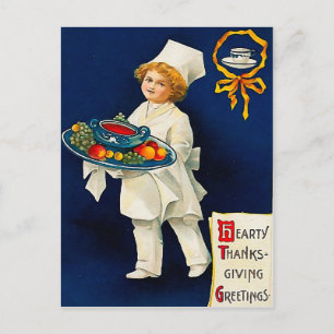 Cartes Pour Fêtes Annuelles Petit chef avec assiette de Thanksgiving