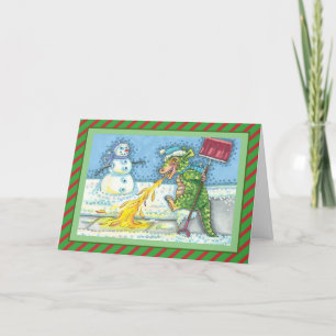 Cartes Pour Fêtes Annuelles PETIT DRAGON MELTING & SHOVELING NEIGE Funny Blank