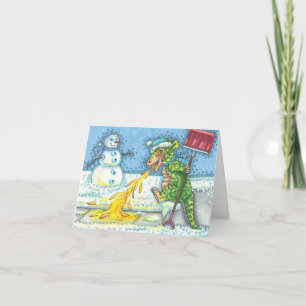 Cartes Pour Fêtes Annuelles PETIT DRAGON MELTING & SHOVELING NEIGE Funny Blank