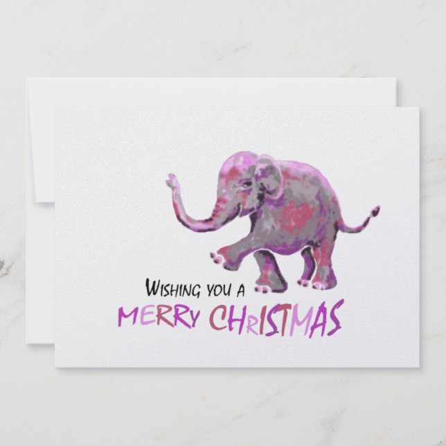 Cartes Pour Fêtes Annuelles Petit éléphant blanc Arrière - plan peint Noël (Devant)