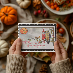 Cartes Pour Fêtes Annuelles Petit Elfe et Hibou Halloween Vintage
