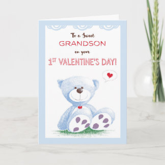 Cartes Pour Fêtes Annuelles Petit-fils, 1ère Saint-Valentin, ours bleu en pelu