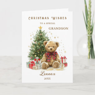 Cartes Pour Fêtes Annuelles Petit-fils Arbre de Noël Ours en peluche