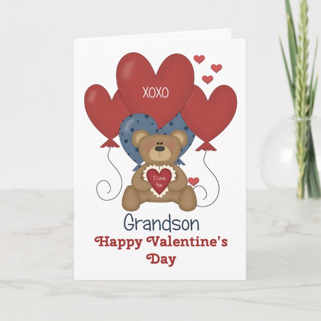 Cartes Pour Fêtes Annuelles Petit-fils, ours et ballons Valentine (Devant)