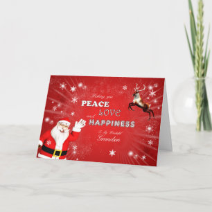 Cartes Pour Fêtes Annuelles Petit-fils, Père Noël et un renne