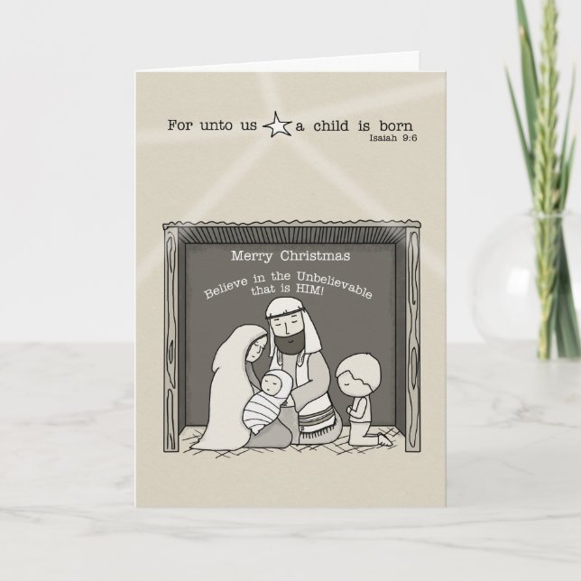 Cartes Pour Fêtes Annuelles Petit garçon au Manger (Devant)