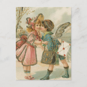 Cartes Pour Fêtes Annuelles Petit garçon et fille en Saint-Valentin rose
