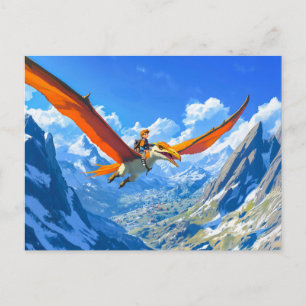 Cartes Pour Fêtes Annuelles Petit garçon volant Pteranodon dinosaure Alpes