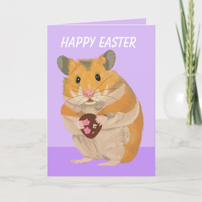 Cartes Pour Fêtes Annuelles Petit hamster mignon tenant un oeuf de Pâques (Devant)